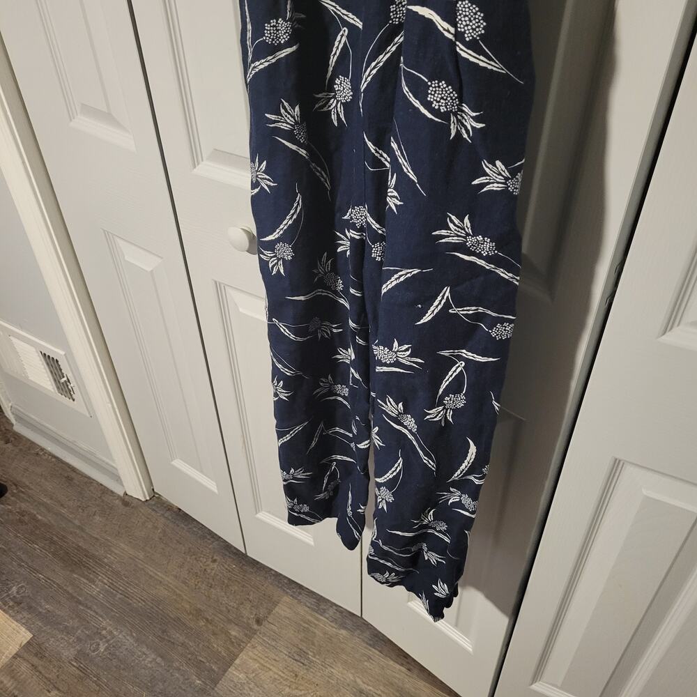Modern Classic Ann Taylor Petite Wide Leg Cotton Linen Jumper Size 2 Floral Navy - Picture 3 of 11